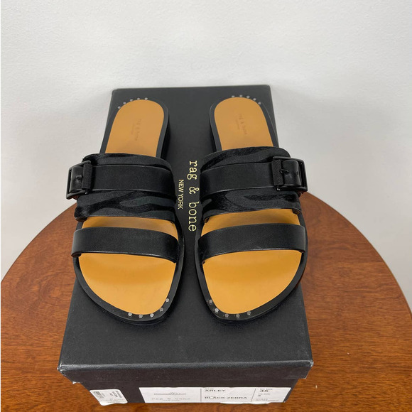 Rag & Bone Arley Slide Sandal in Black Zebra Size EU 35